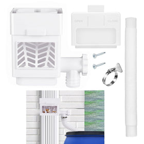 MISDENK rain barrel diverter kit mounted on downspout for rain collection