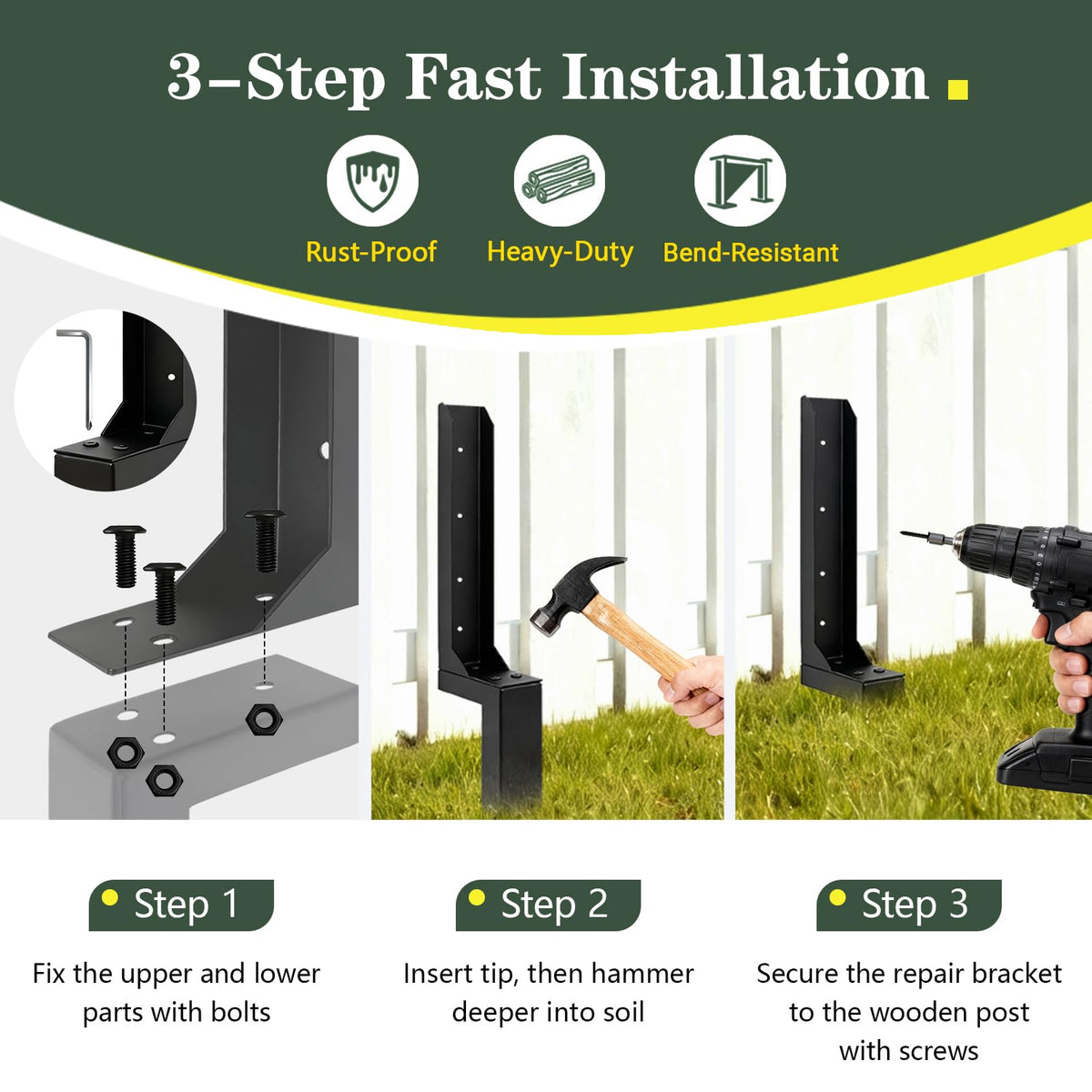 Misoull easy-install fence post anchor demonstrates bolt and screw assembly