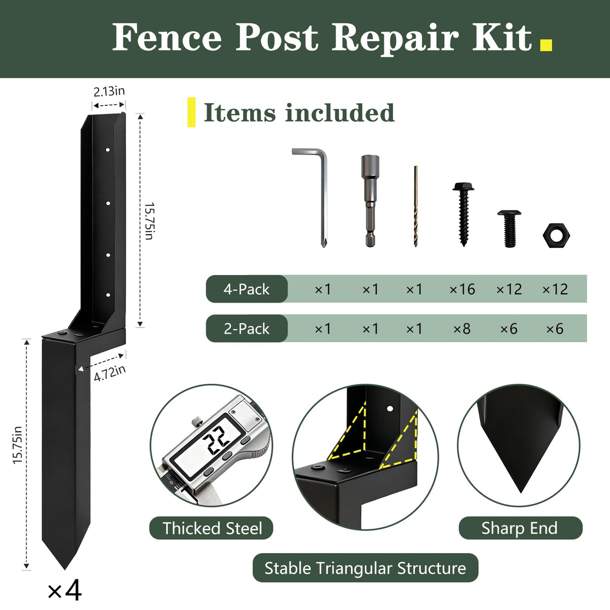 Misoull sturdy L-shaped fence post anchor side angle for wind resistance
