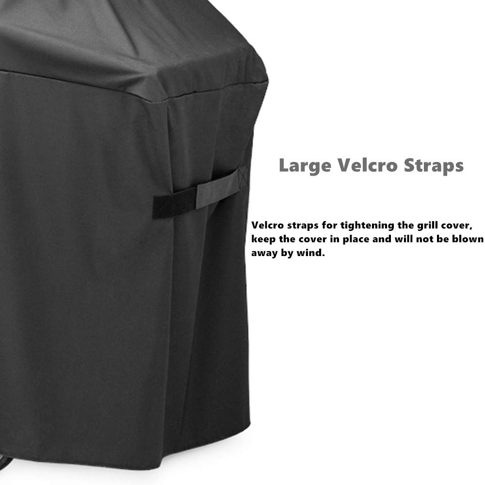 Velcro straps secure the MissGrill 7130 cover during windy days