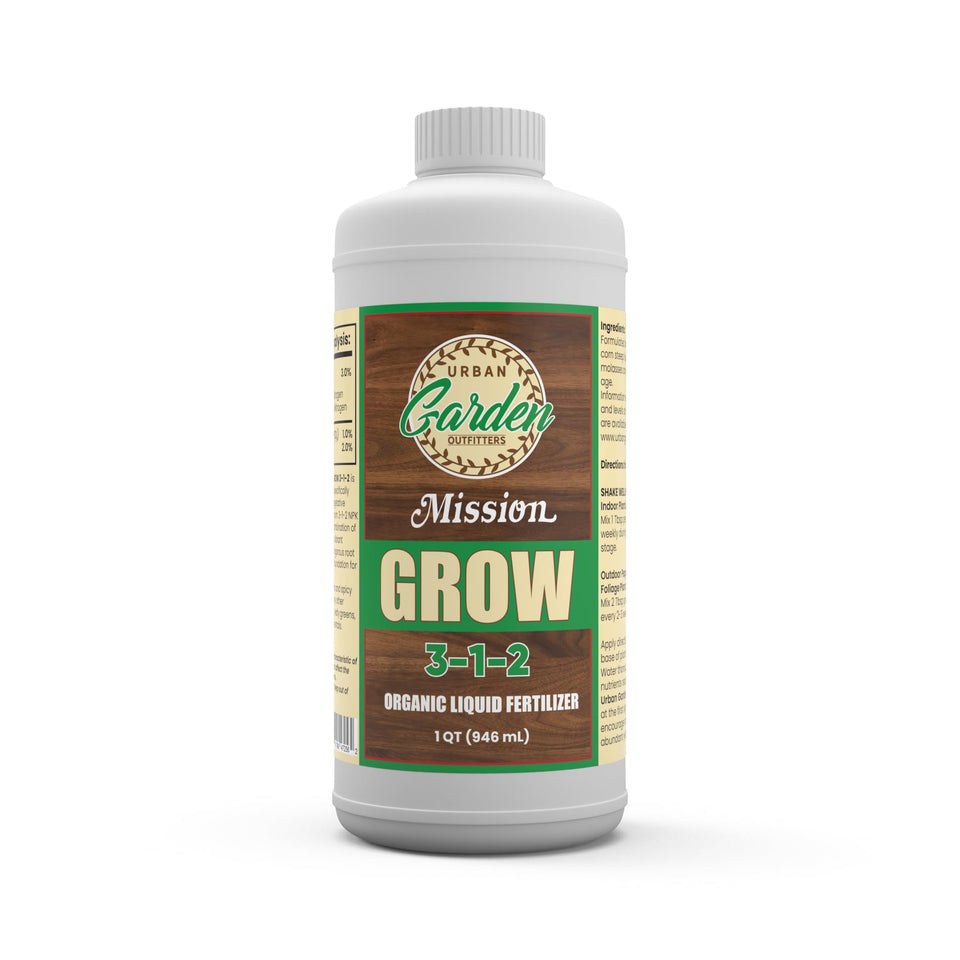 Mission Fertilizer Grow 3-1-2 bottle front for organic plant nutrition and growth.
