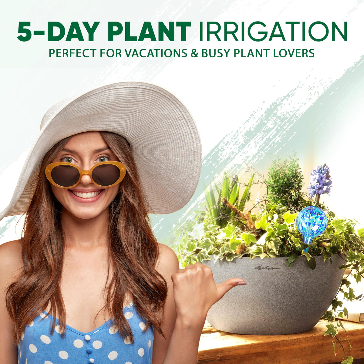 Mission Gallery globes-on-planters with hanging-plants — suitable for balcony and porch setups.