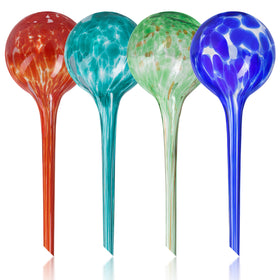 Mission Gallery large glass watering globes set of four, ideal for indoor and outdoor plant moisture management.