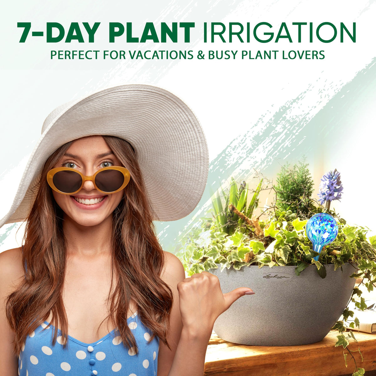 Mission Gallery outdoor plant care with globes for steady moisture.
