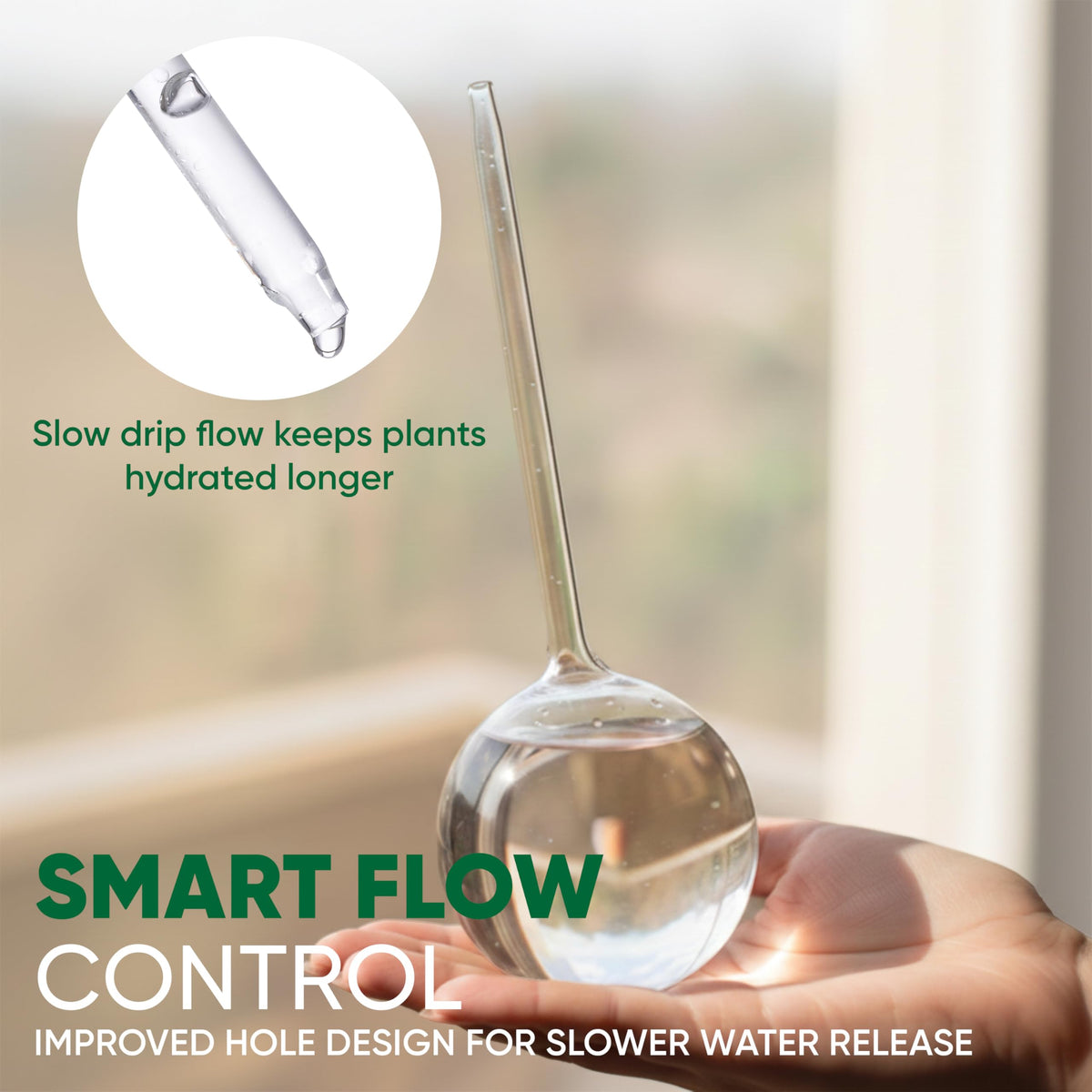 Mission Gallery plant watering globes installed at a slight tilt ensure controlled release.