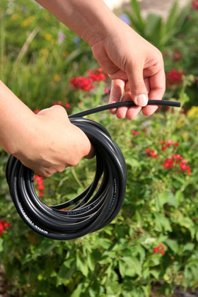 Mister Landscaper tubing extended-use visual demonstrates easy extension from poly tubing to drippers.