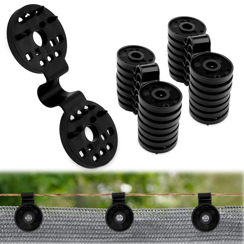 Mity Rain 50-pcs shade clips pack secures shade cloth in windy conditions.