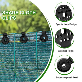 Mity Rain clip with holes simplifies threading string for hanging shade cloth.