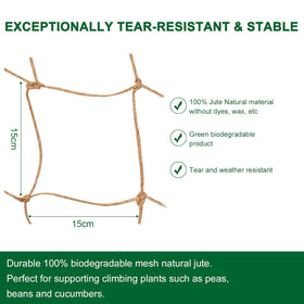 Miuezuth jute netting closeup shows durable 3mm fibers for strong plant support.