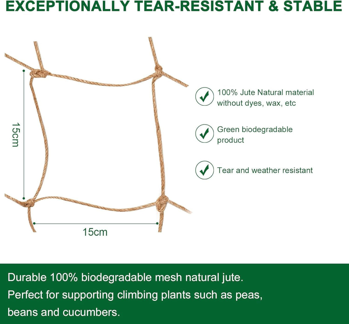 Miuezuth Jute Trellis Netting strong 3mm jute supports beans cucumbers and climbers