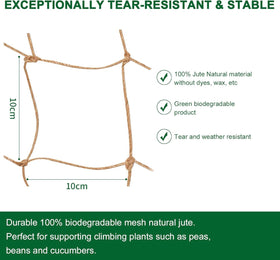Miuezuth jute trellis netting provides strong support for beans, cucumbers, and peas.