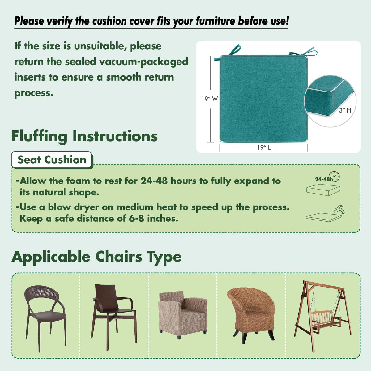 MIULEE 19x19x3 inch cushion dimension on a chair