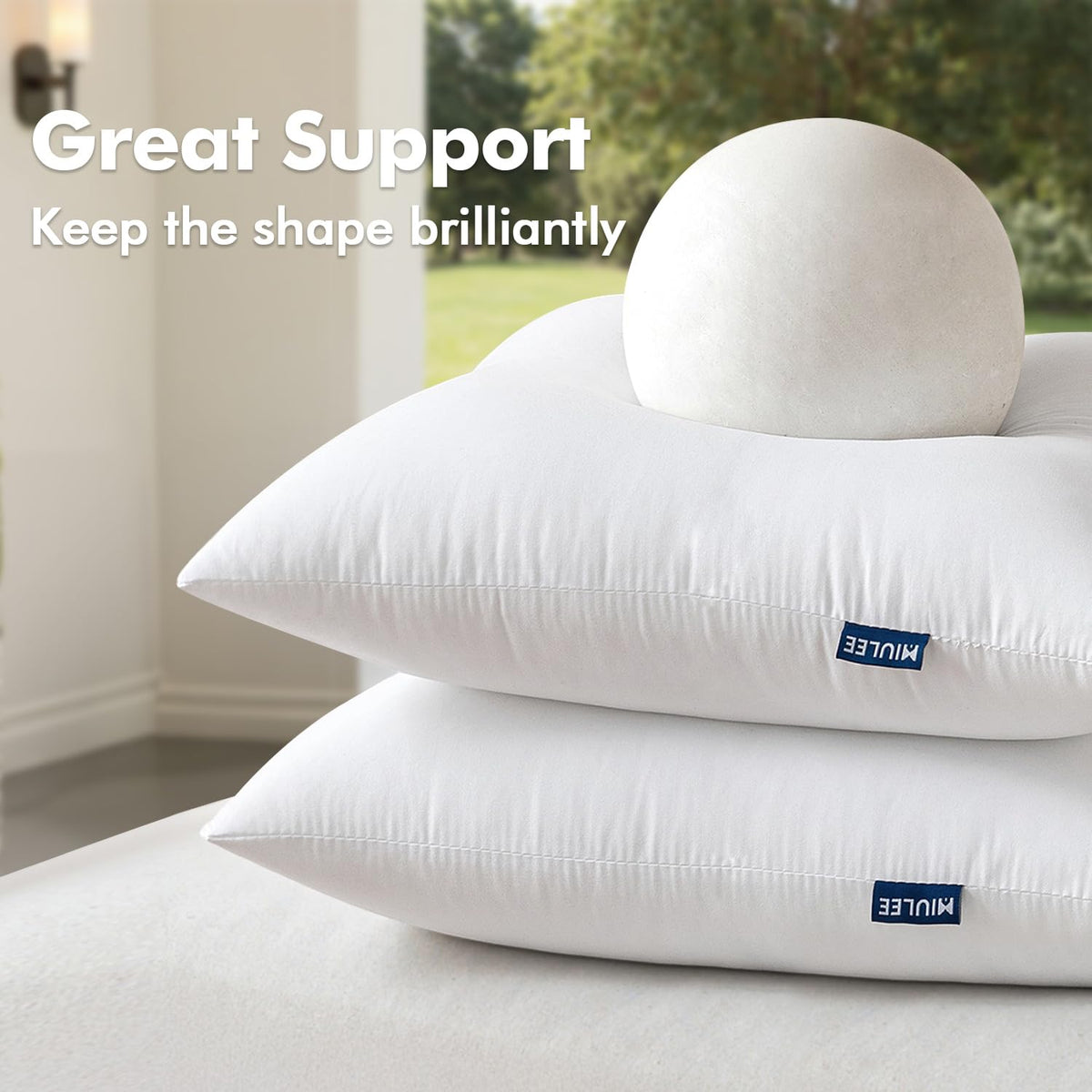 MIULEE two white pillow inserts ready for standard 20x20 covers.