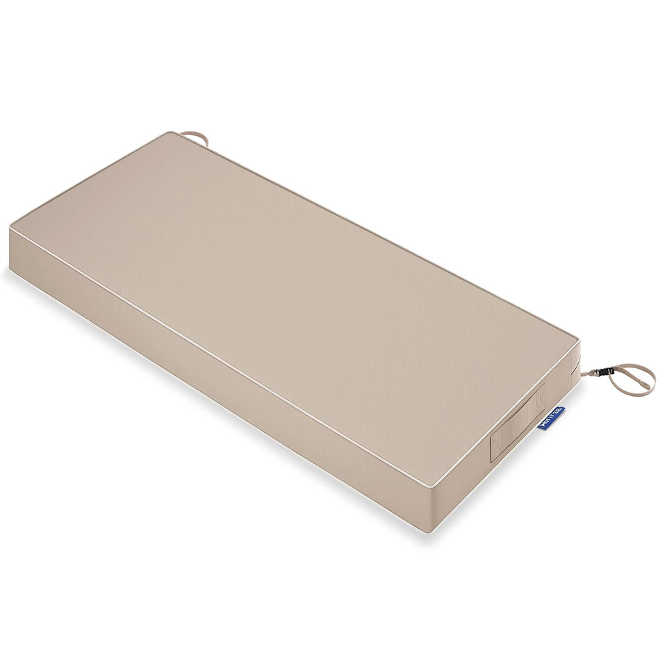MIULEE beige outdoor bench cushion with waterproof fabric for all-weather protection.