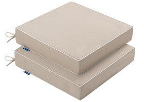 MIULEE beige outdoor chair cushion 19x19 with crisp white piping and secure ties for stable seating.