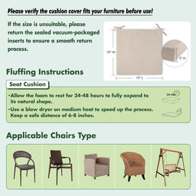 MIULEE beige outdoor chair cushion 19x19 with adjustable ties for secure placement.
