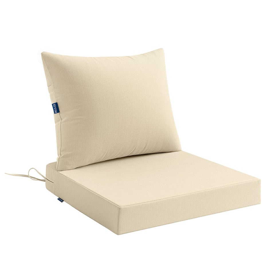 MIULEE beige outdoor chair cushion 24x24 with linen texture for patio comfort.