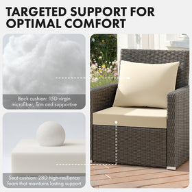 MIULEE beige outdoor cushion showing DWR coating and TPU barrier for moisture resistance.