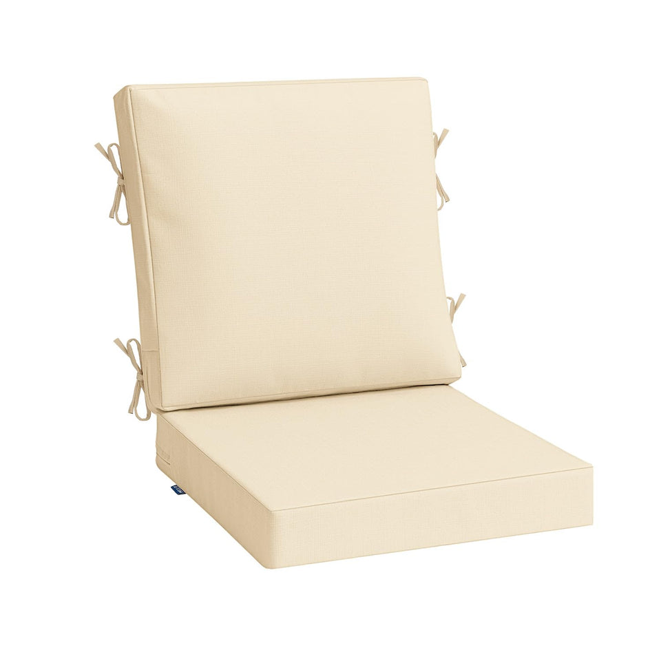 MIULEE beige outdoor dining seat cushion close-up highlighting durable color and water resistance for patios.