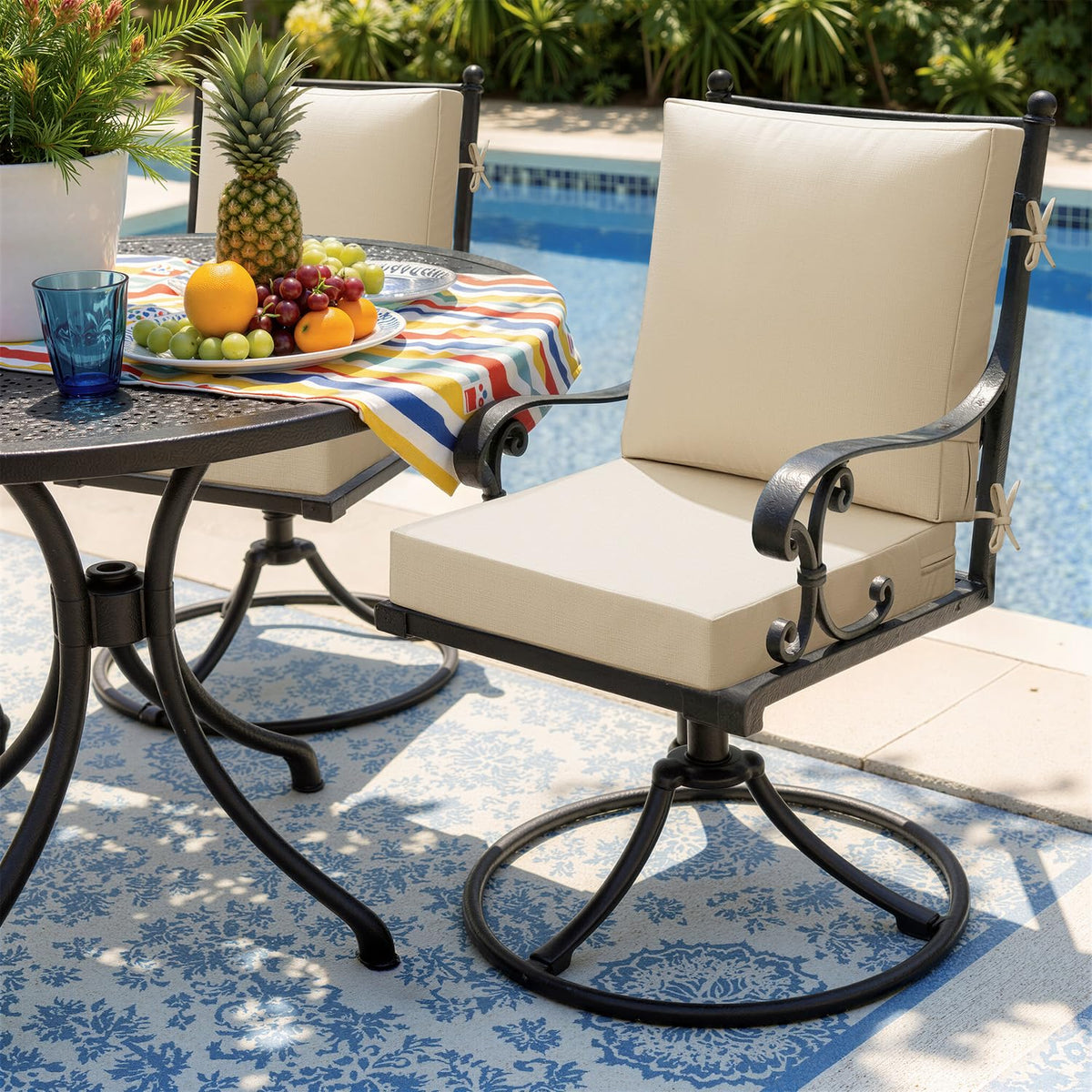 MIULEE beige outdoor dining back cushion back view demonstrates supportive shape retention.