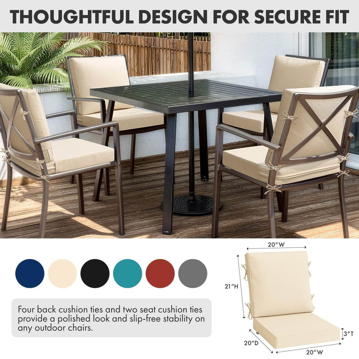 MIULEE cushion zipper and ties illustrate secure fit and slip-free stability.
