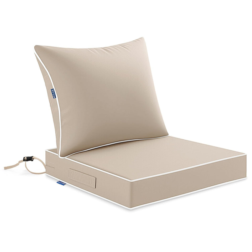 MIULEE beige outdoor seat cushion front view with slip-resistant bottom for patio stability.