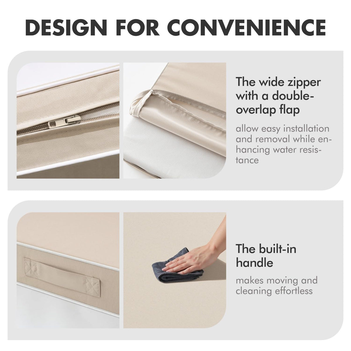 MIULEE cushion with built-in handle and wide zipper for easy maintenance.