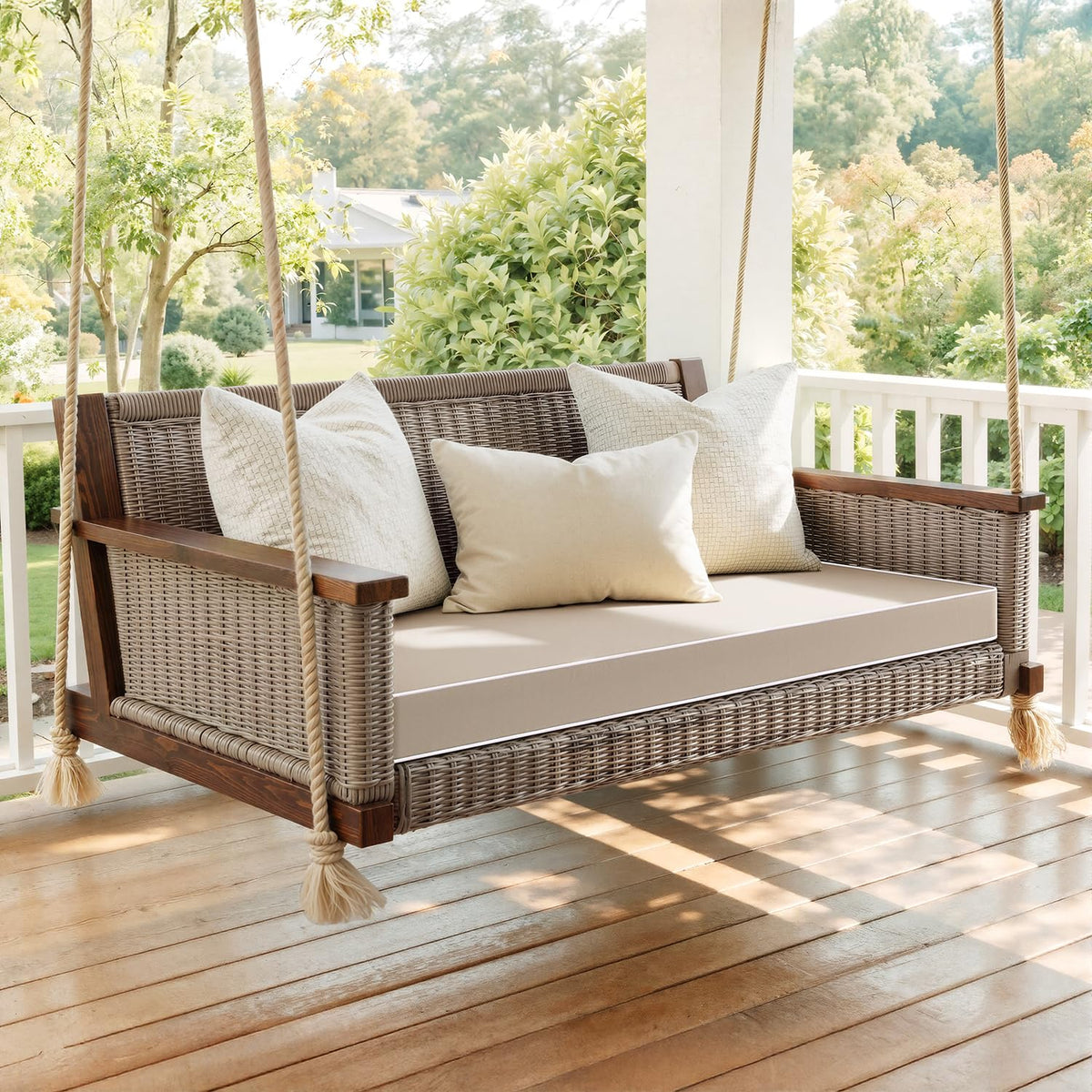 MIULEE 48x18x3 outdoor chair cushion displayed on a patio set.