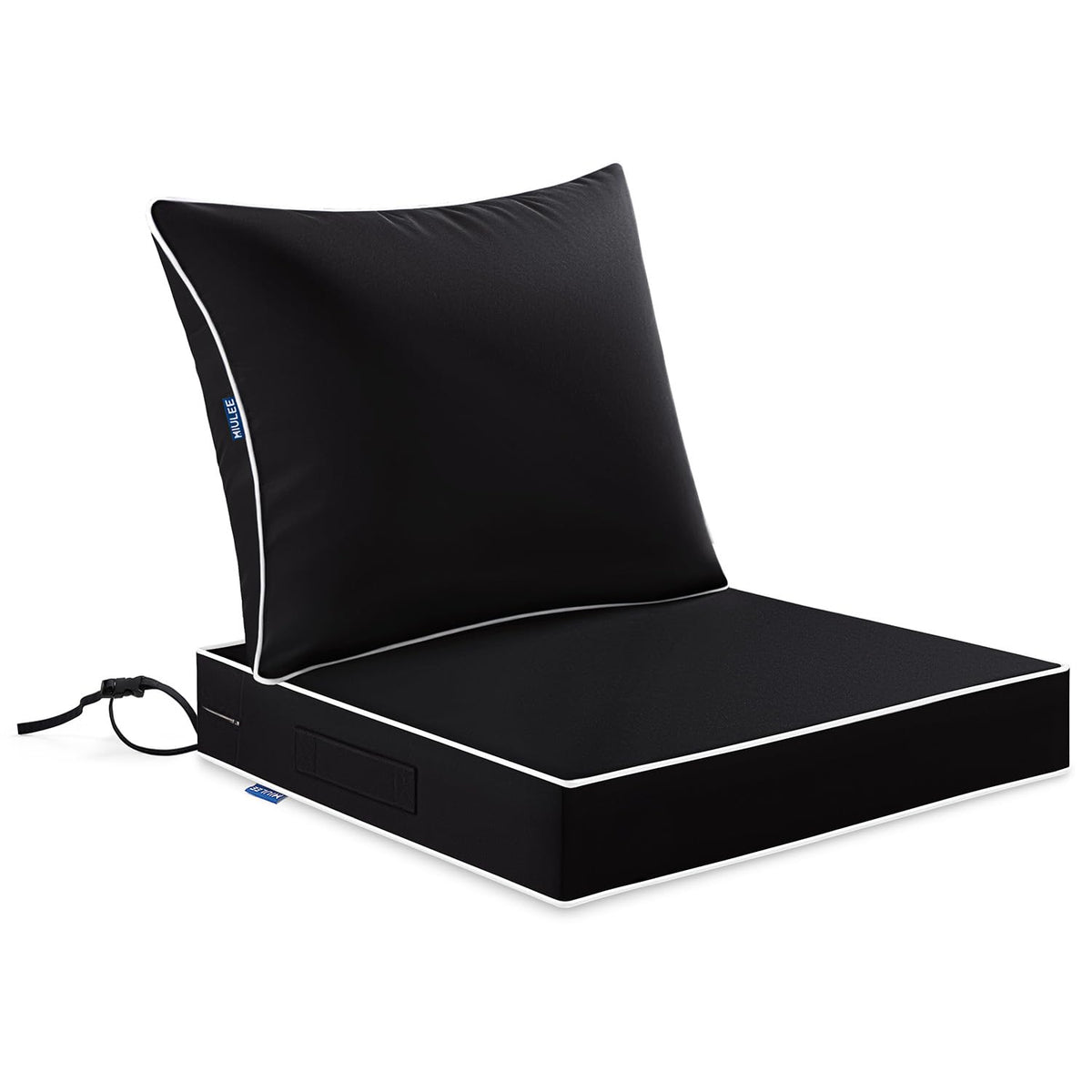 MIULEE black outdoor seat cushion 24x24 with waterproof outer shell for all-weather comfort.