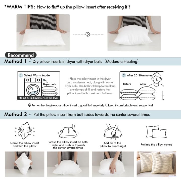 MIULEE care image showing dryer fluff method for inserts