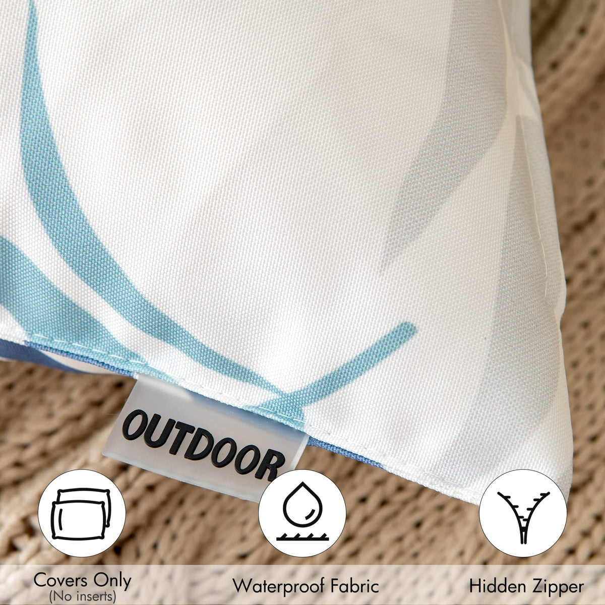 MIULEE cushion cover 18x18 blue leaves, ideal for garden or porch seating.