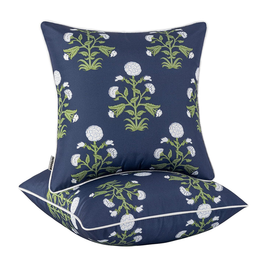 MIULEE floral outdoor pillow cover front view adds vintage charm to patios and seating.