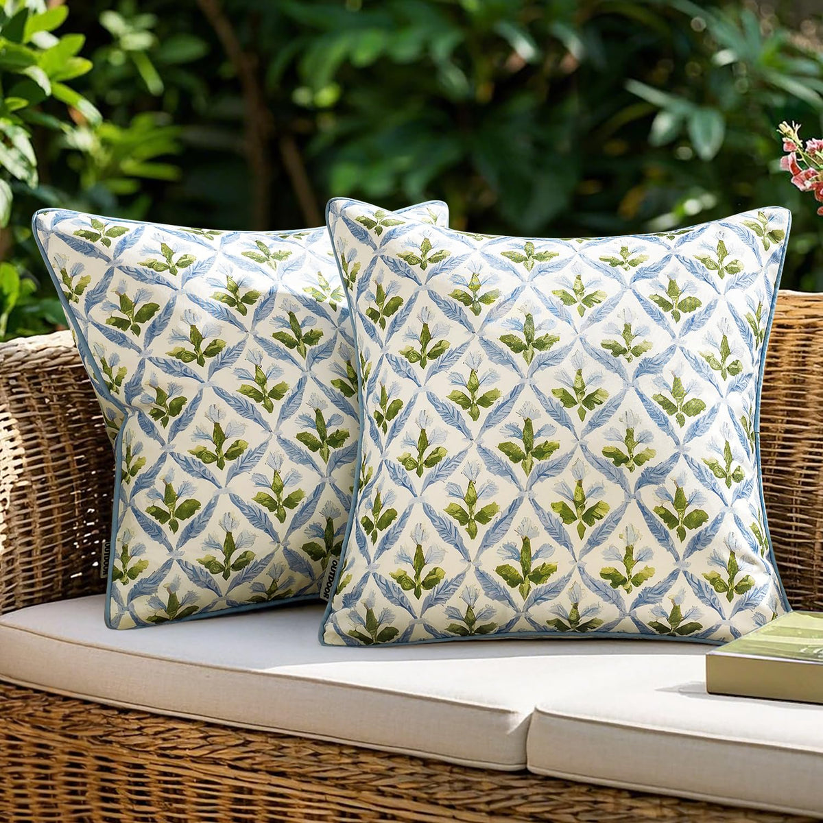 MIULEE floral pillow cover 18x18 in blue-green for outdoor patio decor