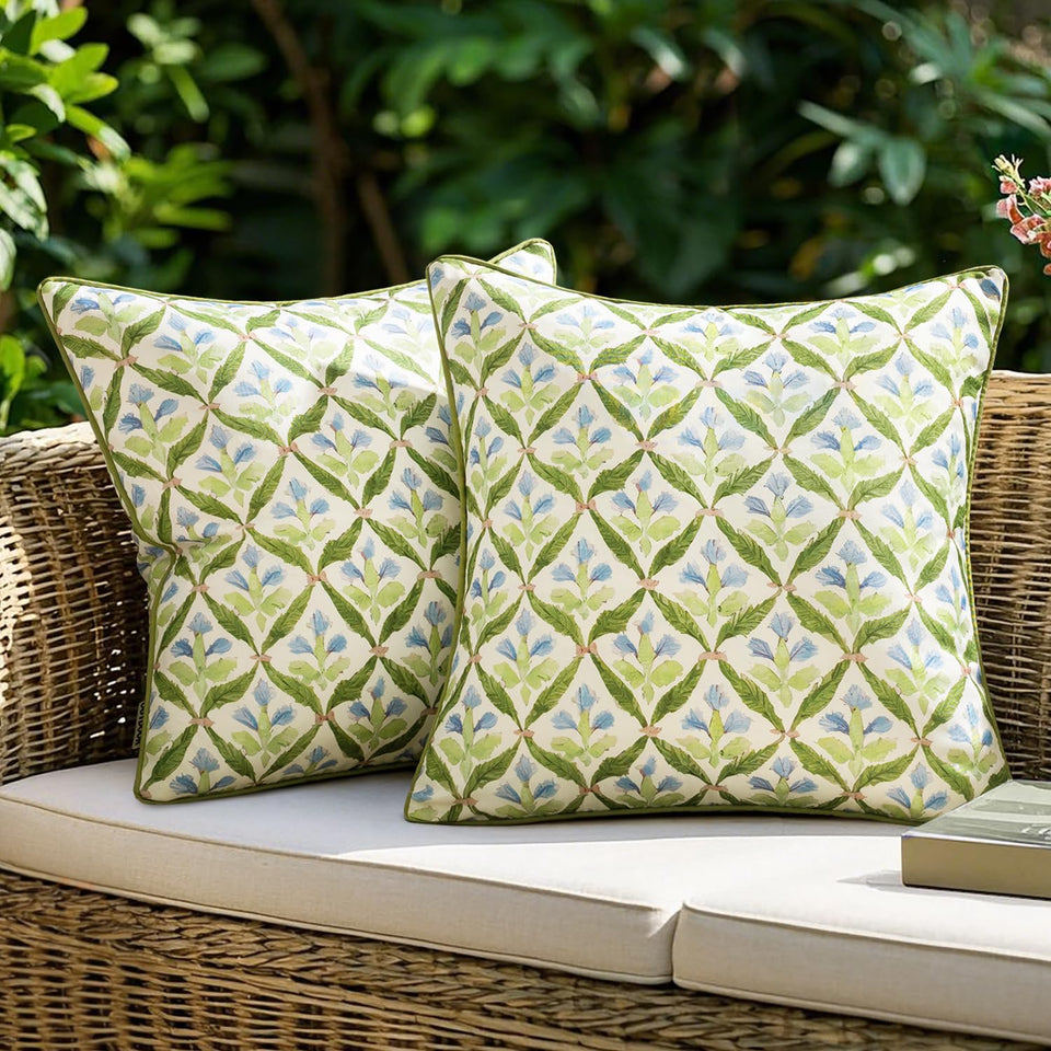 MIULEE floral pillow cover in forest green pattern for patio decor and outdoor seating.