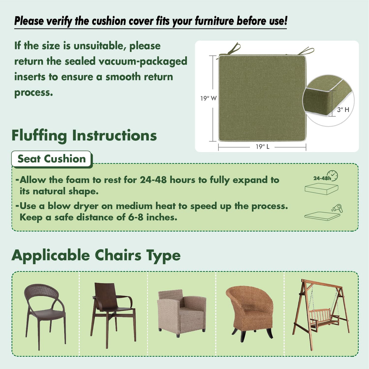 MIULEE green cushions come as a convenient 2-pack