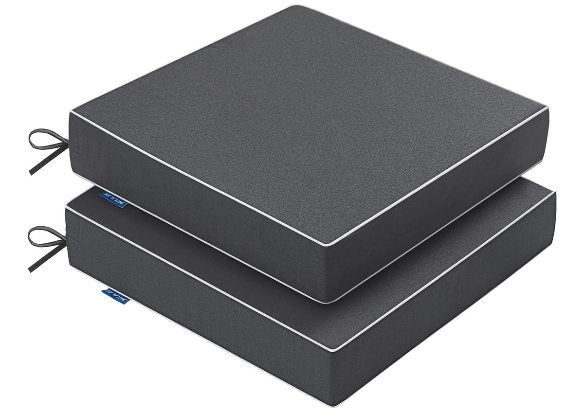 MIULEE grey outdoor chair cushions set on a patio, cozy seating for outdoor dining.