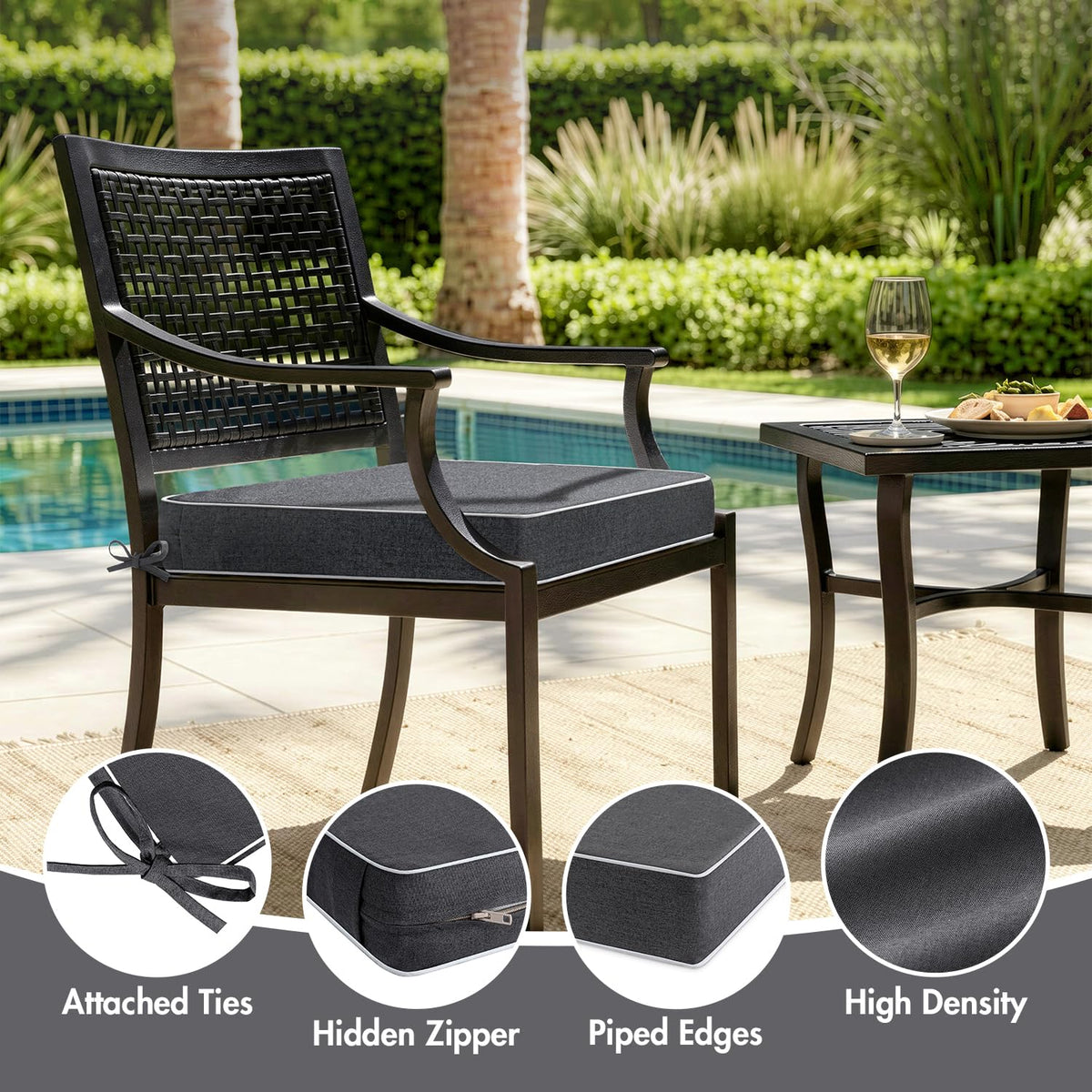 MIULEE cushion with secure ties keeps cushions in place.