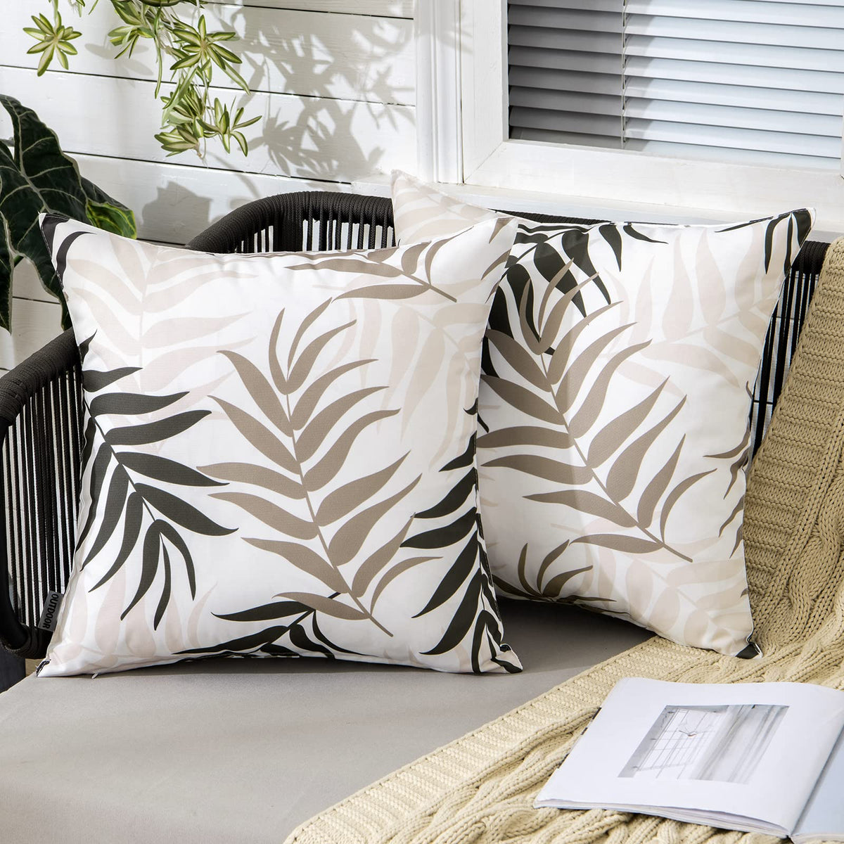 MIULEE outdoor pillow cover with natural leaves pattern for garden decor and weather resistance