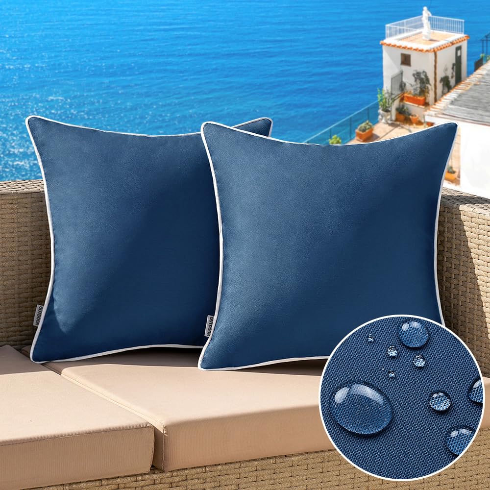 MIULEE navy blue 18x18 outdoor pillow cover for patio and poolside seating.