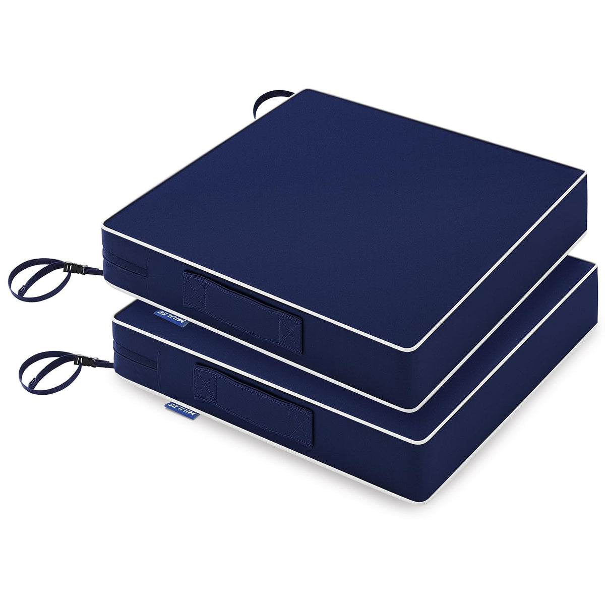MIULEE navy blue outdoor cushion with strap detail for secure chair fit