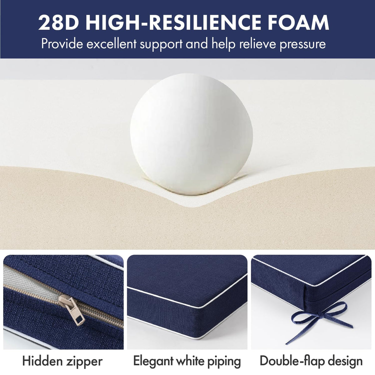 MIULEE navy cushion with hidden zipper and piping for clean, secure look