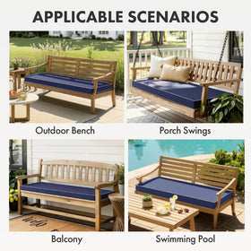 MIULEE navy cushion on garden bench showing secure tie straps