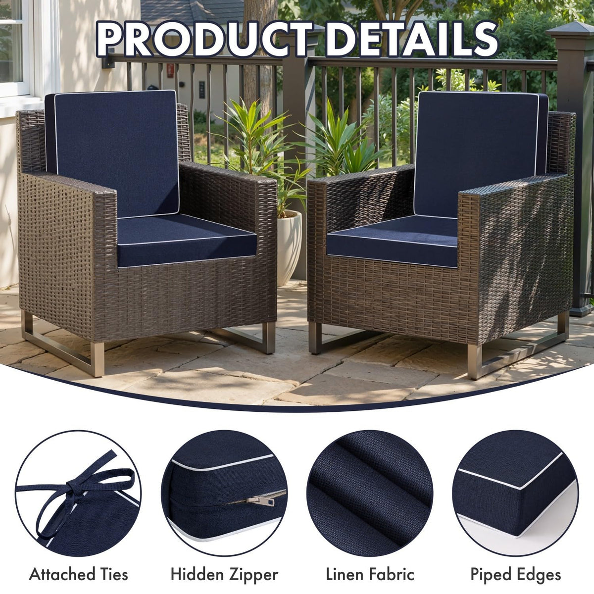 MIULEE navy cushion back detail with TPU backing provides reliable water protection