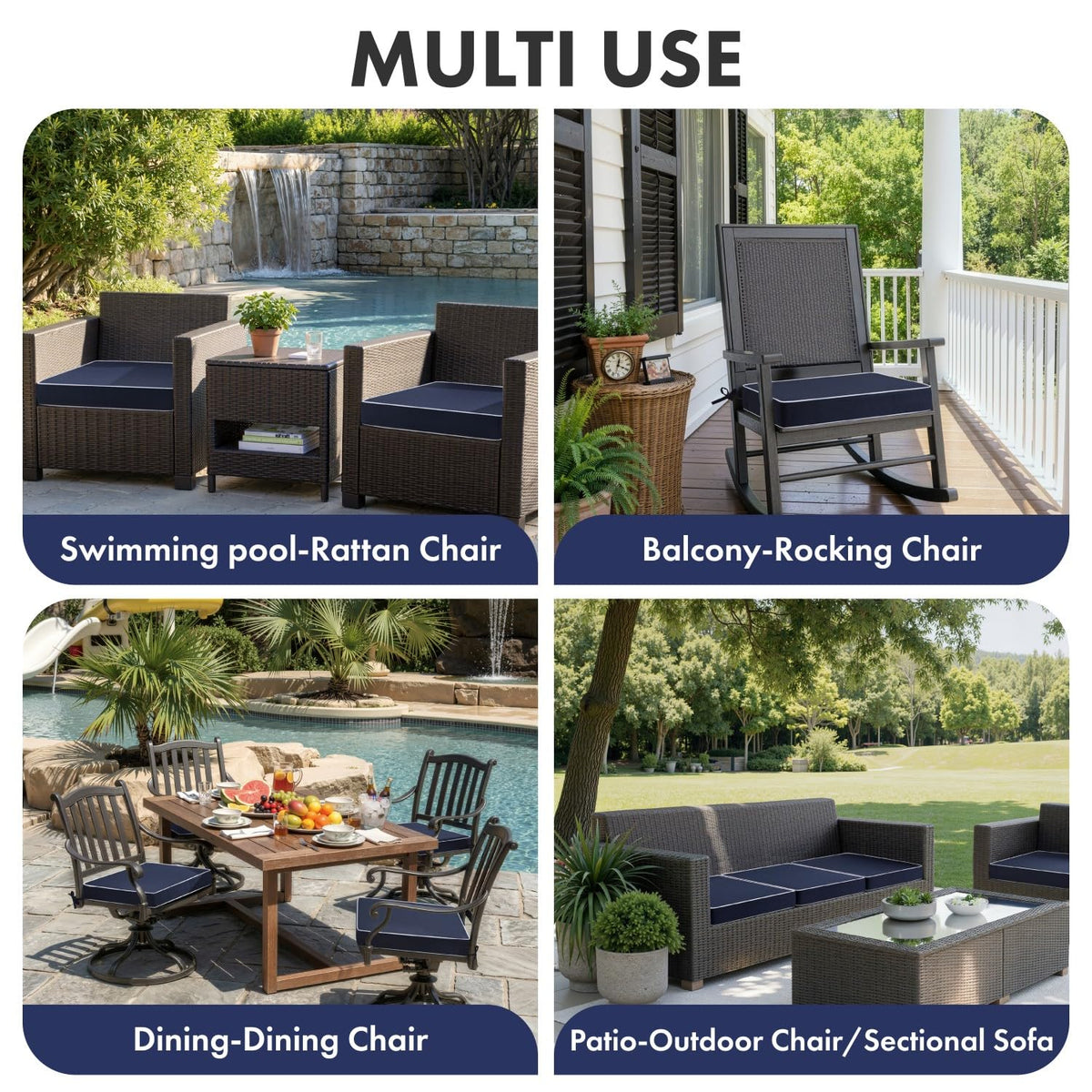 MIULEE navy outdoor chair cushion with 28D foam delivers firm support
