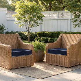 MIULEE navy cushion closeup highlights waterproof cover with DWR and TPU layers