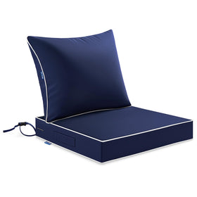 MIULEE navy outdoor seat cushion front view; 24x24, water-repellent fabric for patios