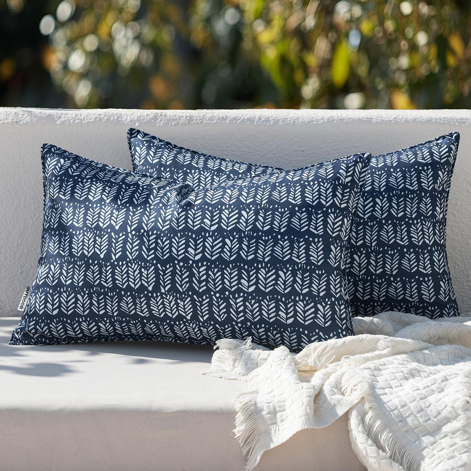 MIULEE outdoor lumbar pillow 12x20 fabric closeup showing durable canvas with PU coating.