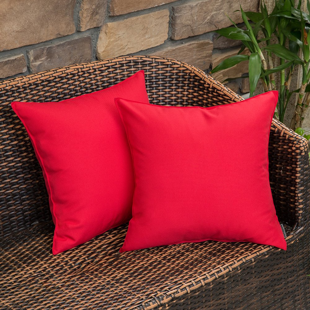 MIULEE outdoor pillow cover 18x18 red, angle view, water-repellent for patios.
