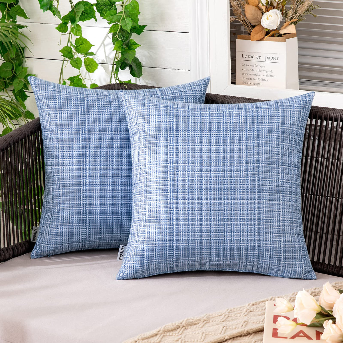 MIULEE outdoor pillow cover light blue front view for patio ambiance