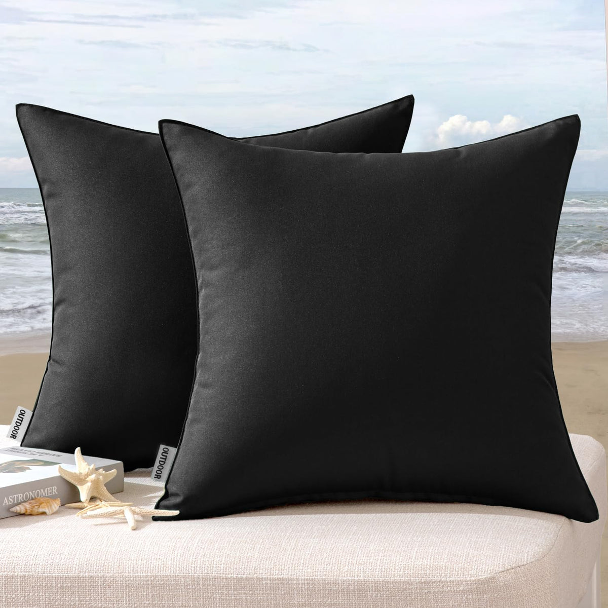 MIULEE outdoor pillow cover pair in black for patio décor and weather resistance